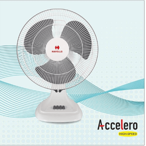 Havells Accelero HS Table Fan 400mm White Grey
