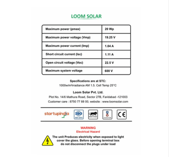 Loom Solar 20Wp, 12V PV Module for Small Battery Charging & DIY Projects - Image 4