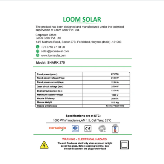 Loom Solar Mono PERC, Half Cut 275Wp, 12V Solar Panel for Inverter Battery Charging - Image 3