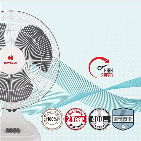 Havells Accelero HS Table Fan 400mm White Grey - Image 3