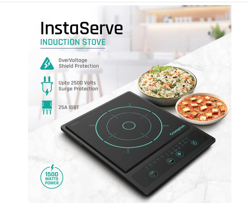 Crompton Instaserve 1500 W Induction Cooktop New with Tactile Push Buttons | 7 One touch Cook Menus | Overvoltage Shield Protection - Image 6