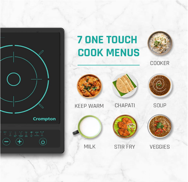 Crompton Instaserve 1500 W Induction Cooktop New with Tactile Push Buttons | 7 One touch Cook Menus | Overvoltage Shield Protection - Image 5