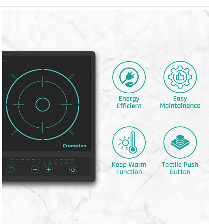 Crompton Instaserve 1500 W Induction Cooktop New with Tactile Push Buttons | 7 One touch Cook Menus | Overvoltage Shield Protection - Image 4