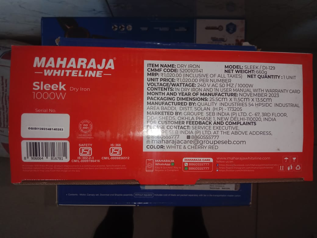 MAHARAJA WHITELINE Blue Classico DI-109 1000 W Dry Iron - Image 2